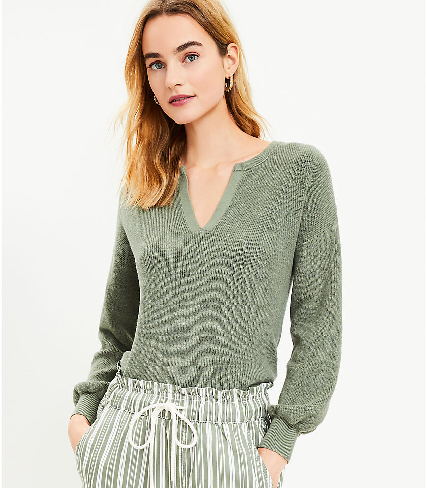 Textured Split Neck Sweater