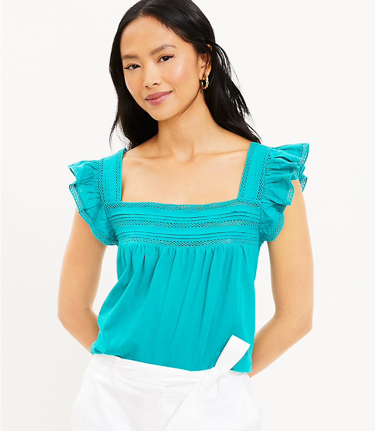 Cutout Ruffle Square Neck Top image number 0