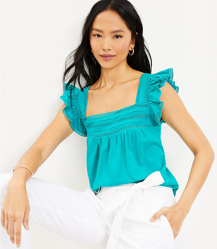 Cutout Ruffle Square Neck Top image number 1