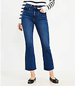 Destructed Hem High Rise Kick Crop Jeans in Clean Dark Wash carousel Product Image 1