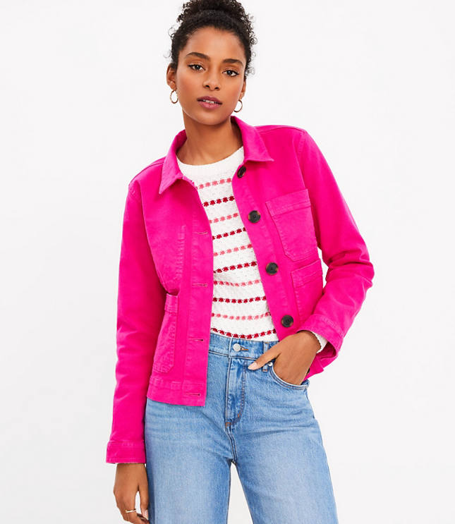 Loft pink hot sale denim jacket