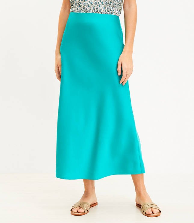 Bias Midi Skirt - Teal Plume