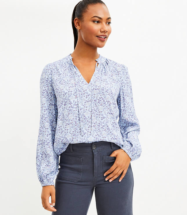 Floral Ruffle Tie Neck Blouse