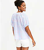 Striped Tie Neck Puff Sleeve Top carousel Product Image 3