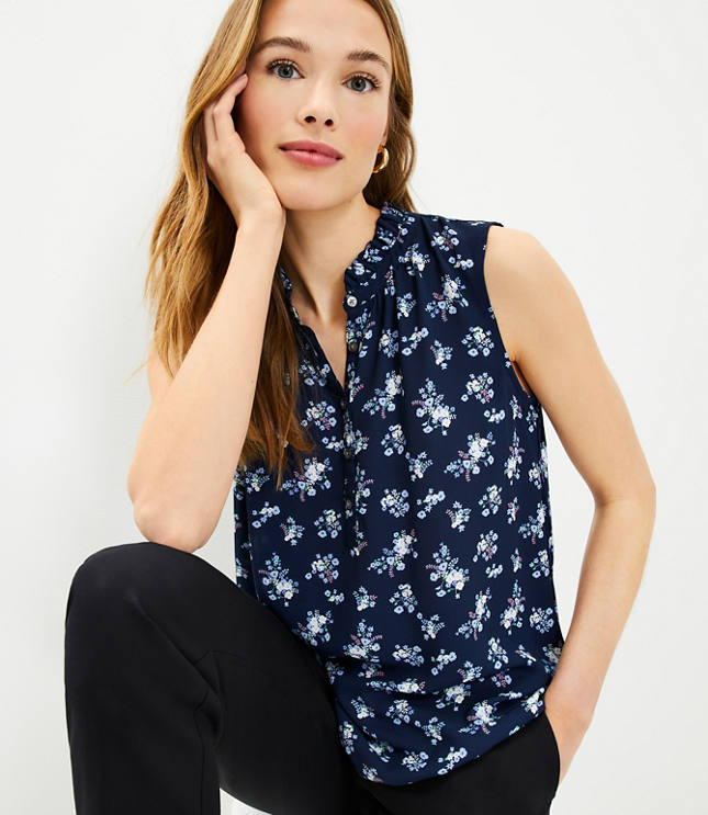 Floral Ruffle Mixed Media Shell