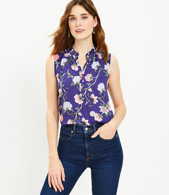 Floral Ruffle Mixed Media Shell