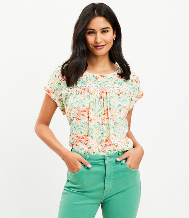 Buttercup Floral Pleated Mixed Media Top