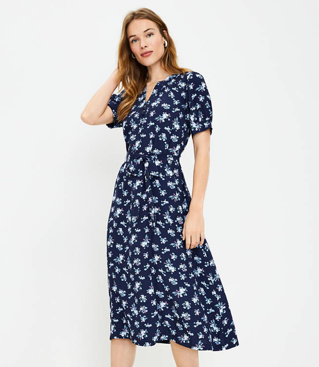 Floral Smocked Tie Waist Midi Dress