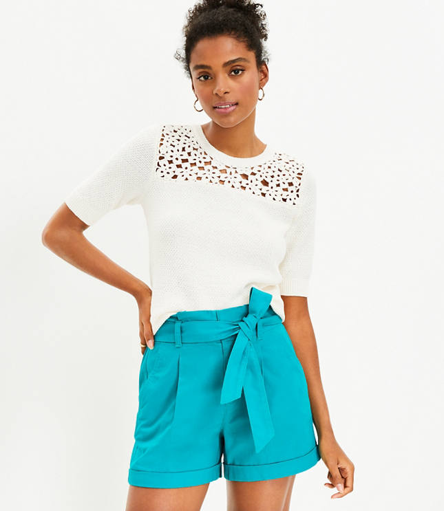 Petite Pleated Bermuda Shorts in Poplin