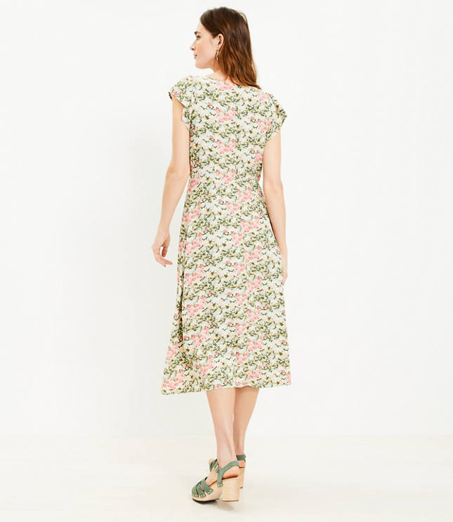 Floral Cap Sleeve Button Midi Dress