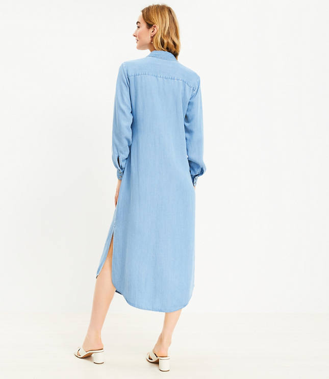 Chambray Knot Front Midi Shirtdress