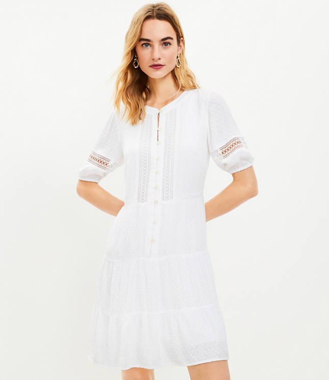 Lace Clip Button Tiered Dress