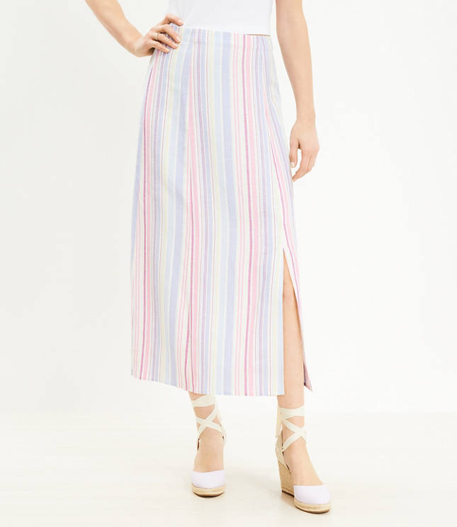 Striped Side Slit Midi Skirt - Multi