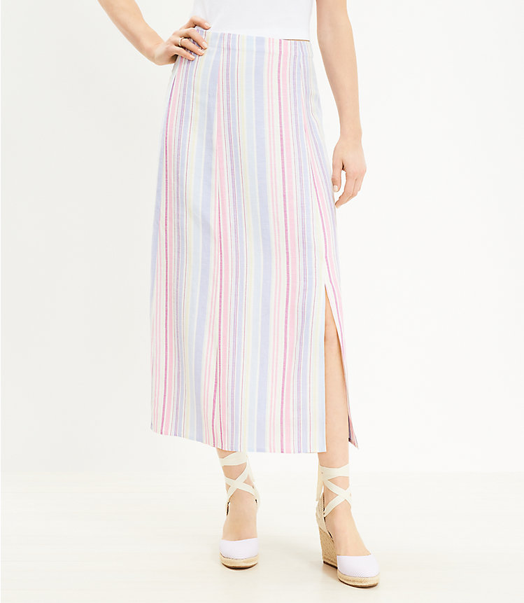 Striped Side Slit Midi Skirt image number 1