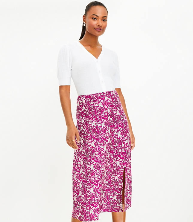 Floral Side Slit Midi Skirt