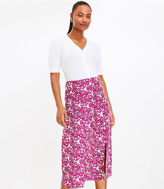 Loft Floral Side Slit Midi Skirt