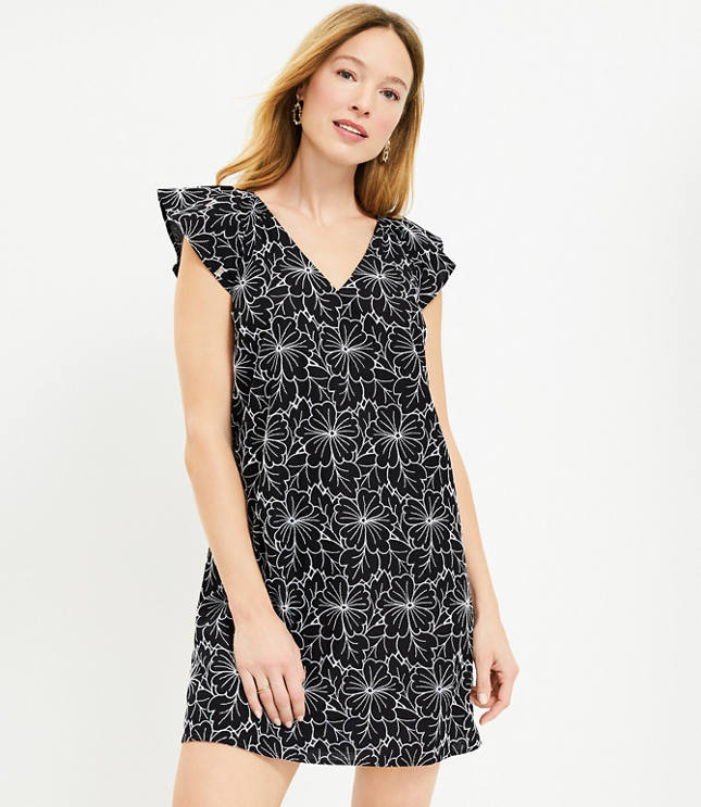 Lace Up Flounce Swing Dress - Black