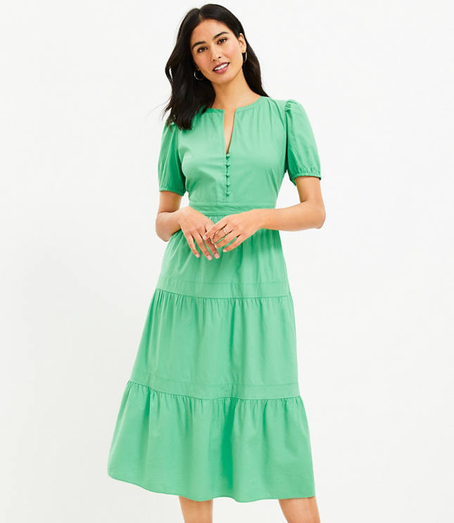 Puff Sleeve Tiered Midi Dress