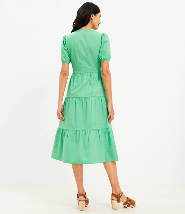 Puff Sleeve Tiered Midi Dress