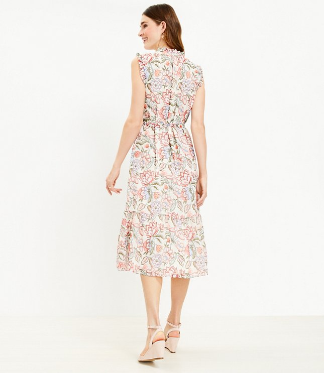 Floral Ruffle Sleeveless Midi Dress