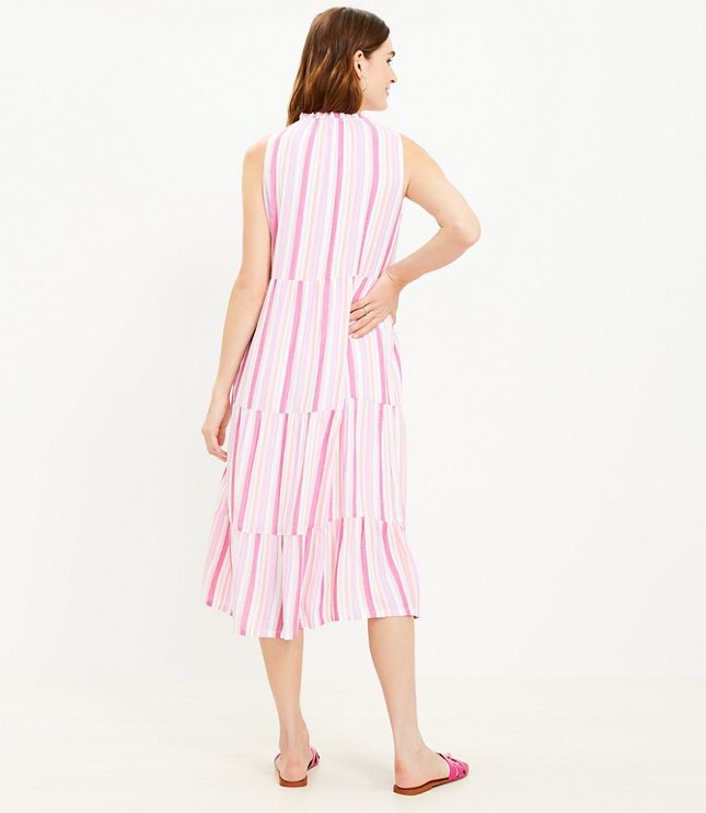 Striped Tiered Tie Neck Midi Dress image number 2