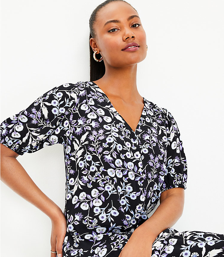 Floral Puff Sleeve Button Swing Dress image number 1