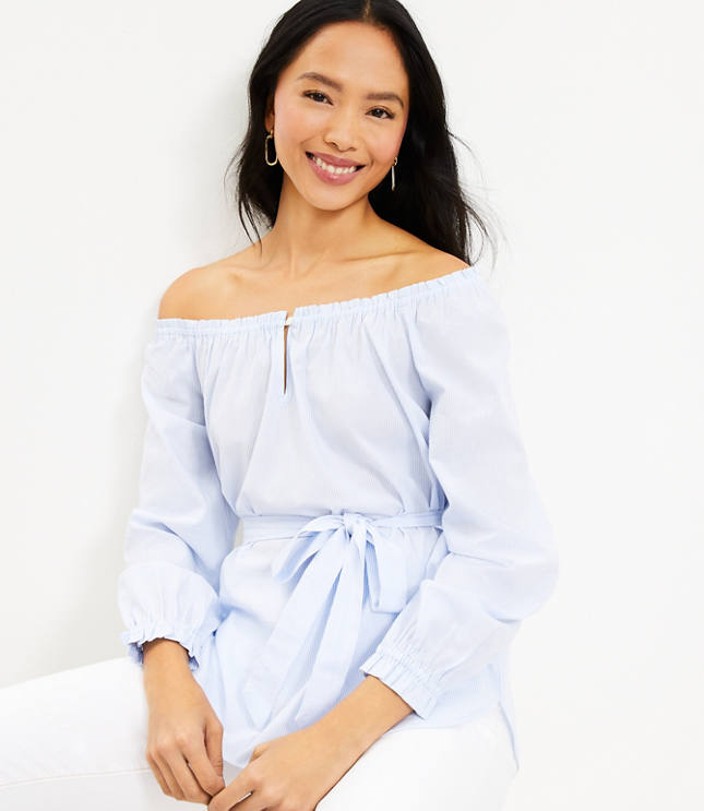 Tied Bow Striped Round Neck Blouse