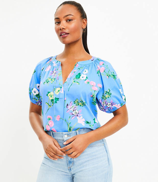 Garden Tie Neck Puff Sleeve Top