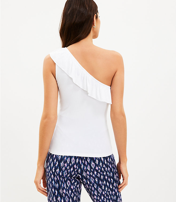 Ruffle Ribbed One Shoulder Tank Top image number null