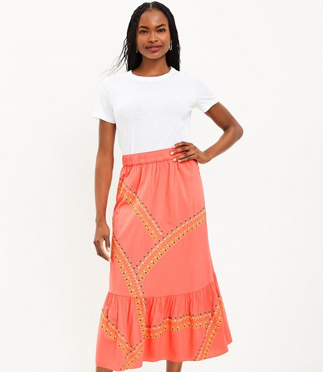 Embroidered Tiered Midi Skirt