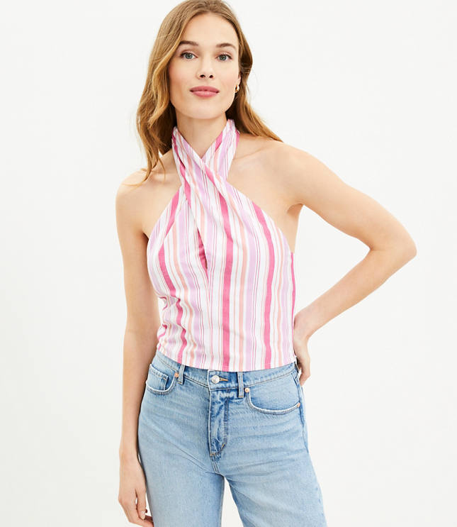 Shimmer Stripe Floral Halter Blouse