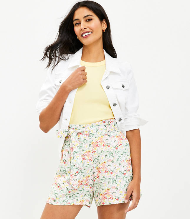 Paperbag Shorts in Buttercup Floral Linen Blend