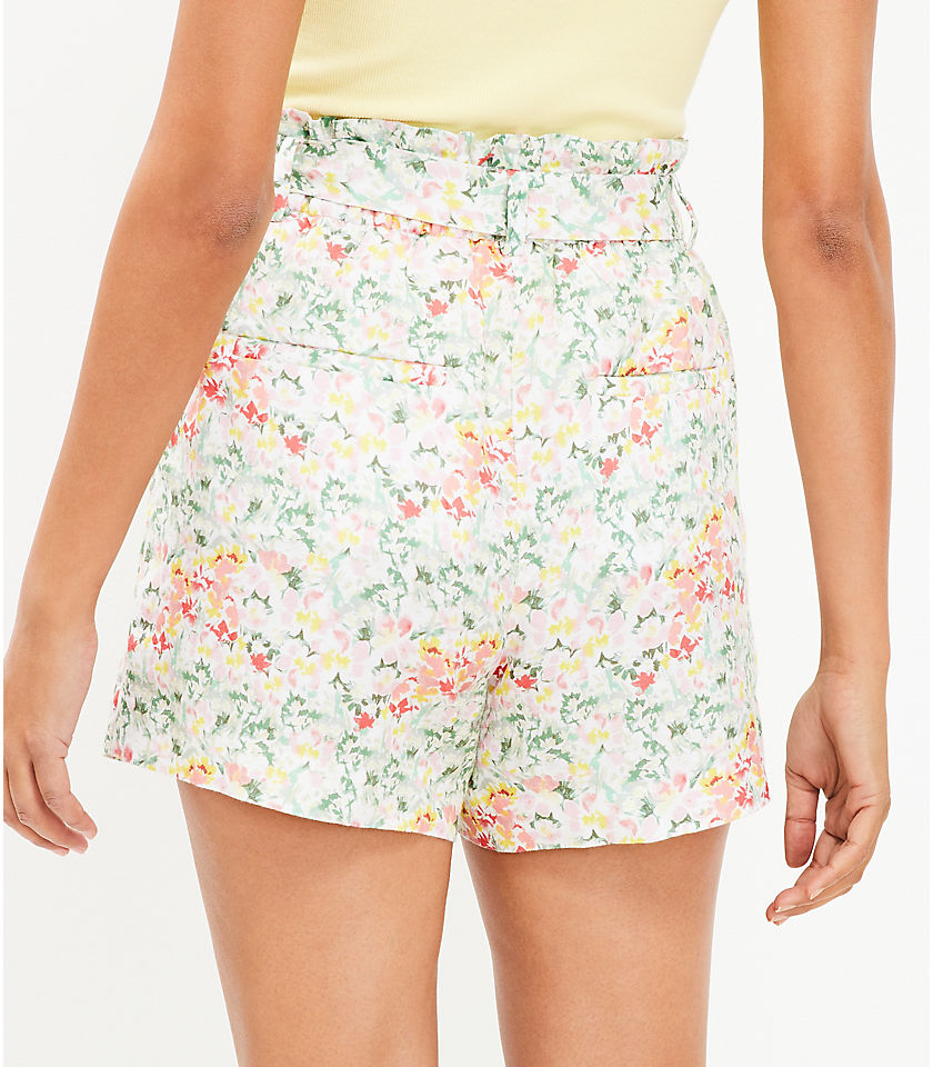 Paperbag Shorts in Buttercup Floral Linen Blend