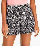 Pleated Pull On Shorts in Paisley Linen Blend carousel Product Image 2