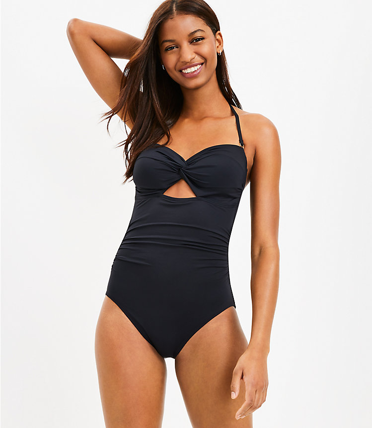 LOFT Beach Shirred Twist Bandeau One Piece Swimsuit image number null
