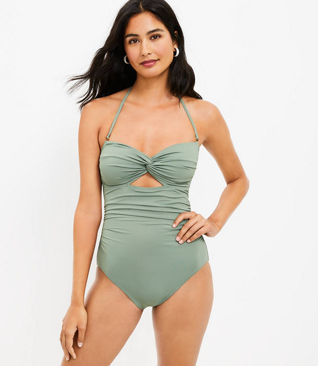 LOFT Beach Shirred Twist Bandeau One Piece Swimsuit