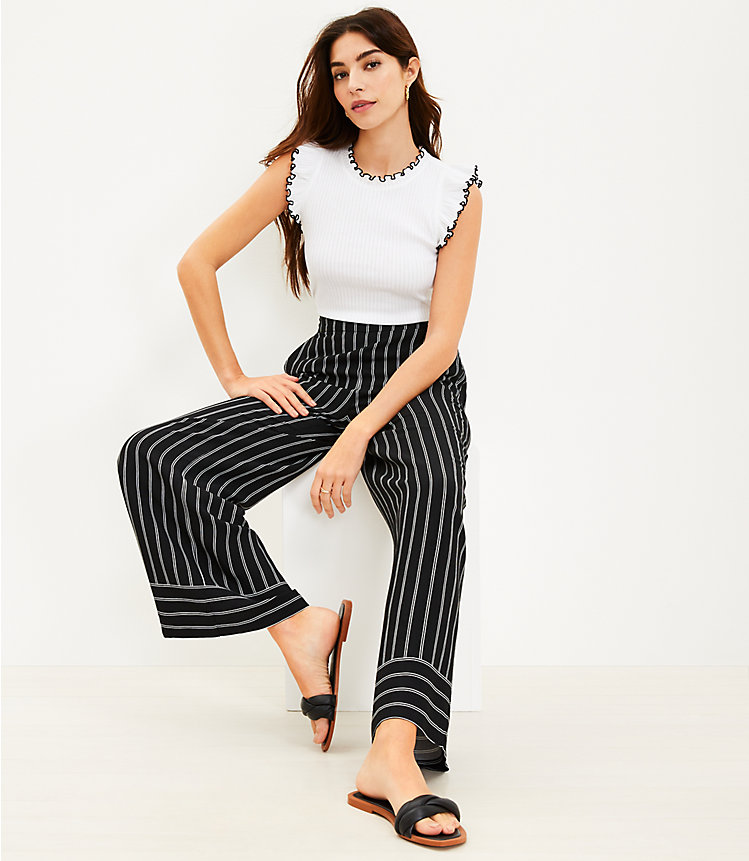 Tall Fluid Wide Leg Pants in Striped Crepe image number 1