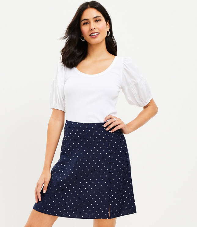 Loft Dotted Button Trim Linen Blend Skirt