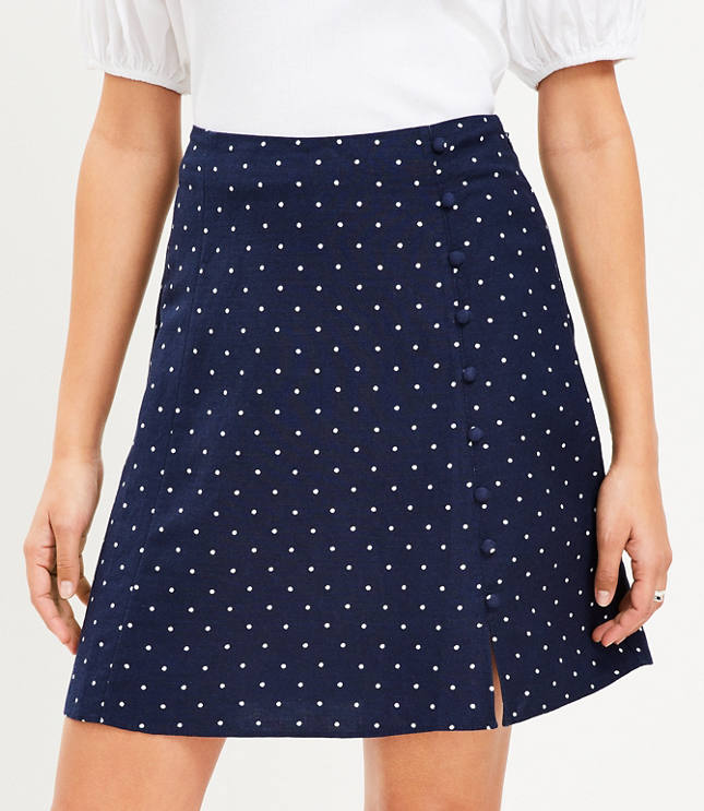 Dotted Button Trim Linen Blend Skirt