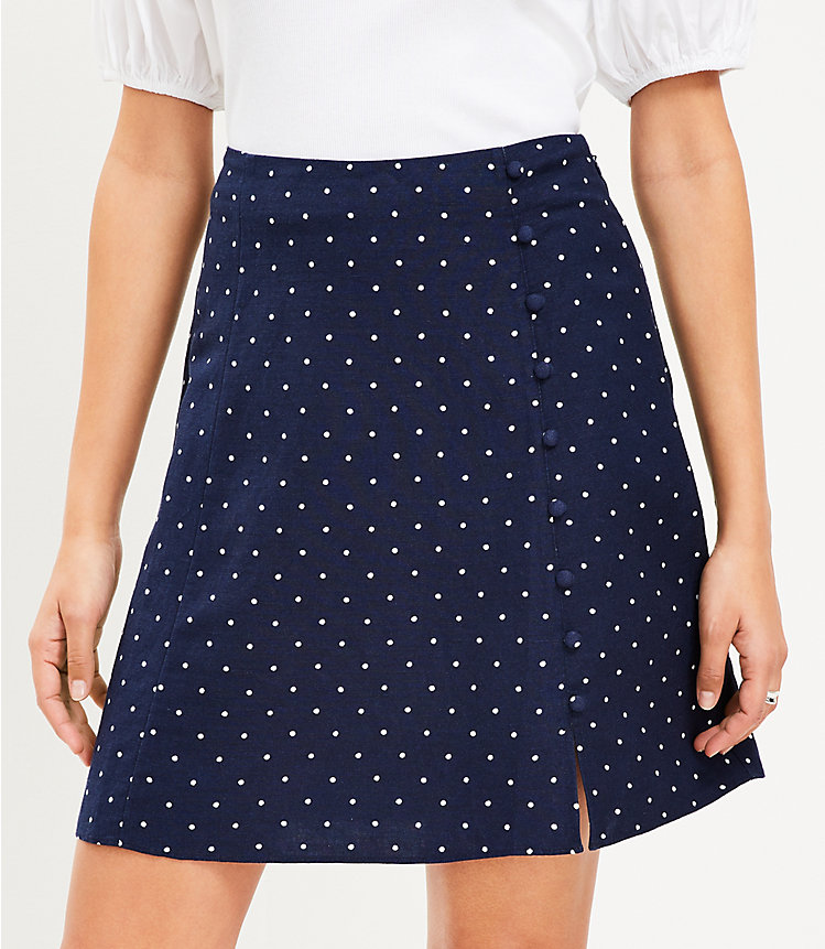 Dotted Button Trim Linen Blend Skirt image number 1