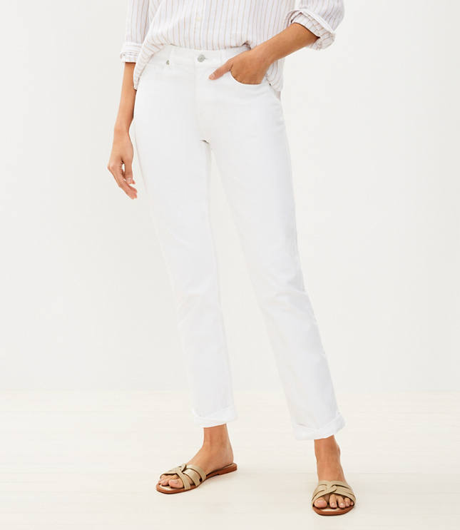 Petite Button Front Fresh Cut High Rise Slim Flare Jeans in White