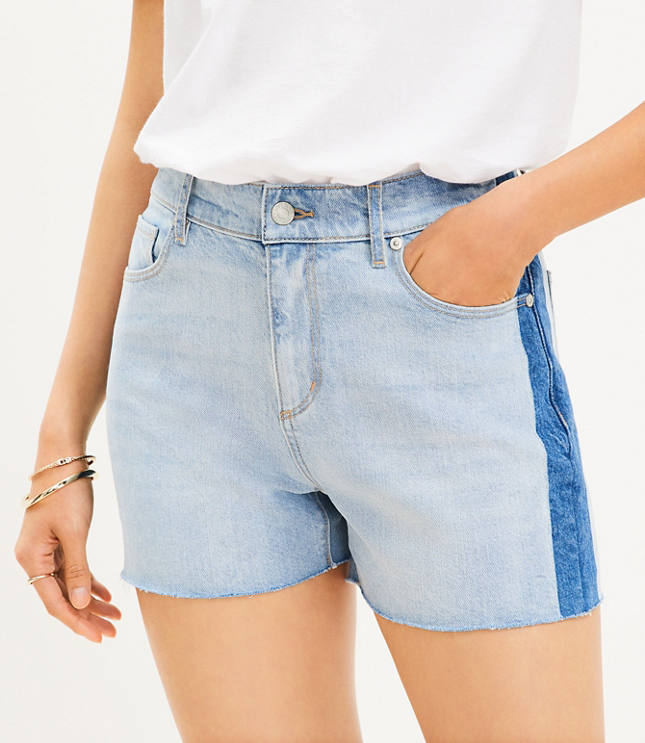 Side Stripe Fresh Cut High Rise Cut Off Denim Shorts