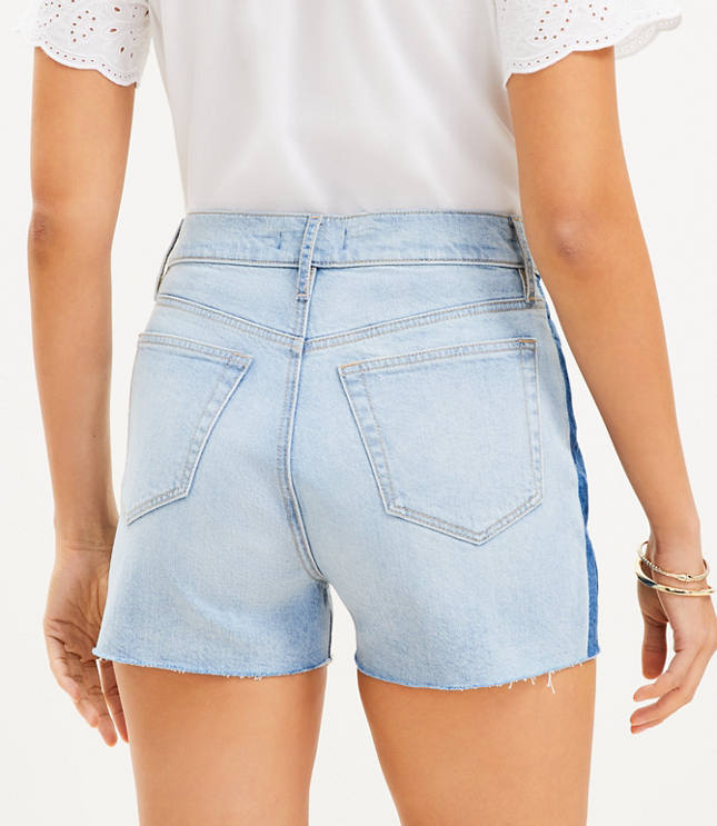 Side Stripe Fresh Cut High Rise Cut Off Denim Shorts