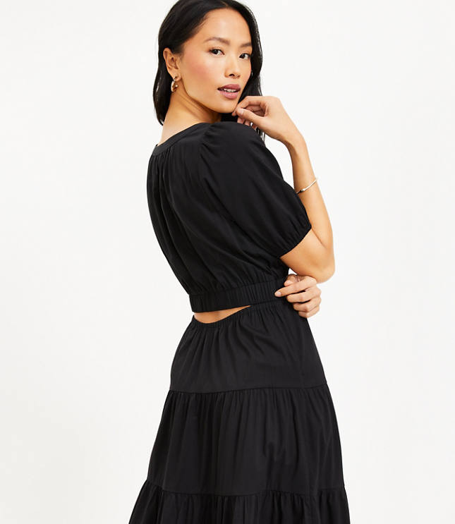 Cutout Back Tiered Midi Dress - Black