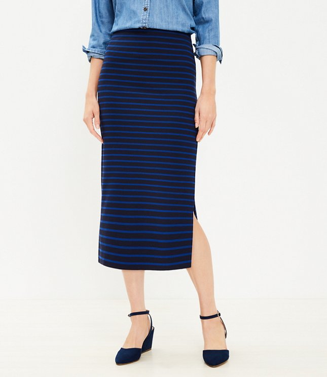 Petite Textured Stripe Midi Skirt