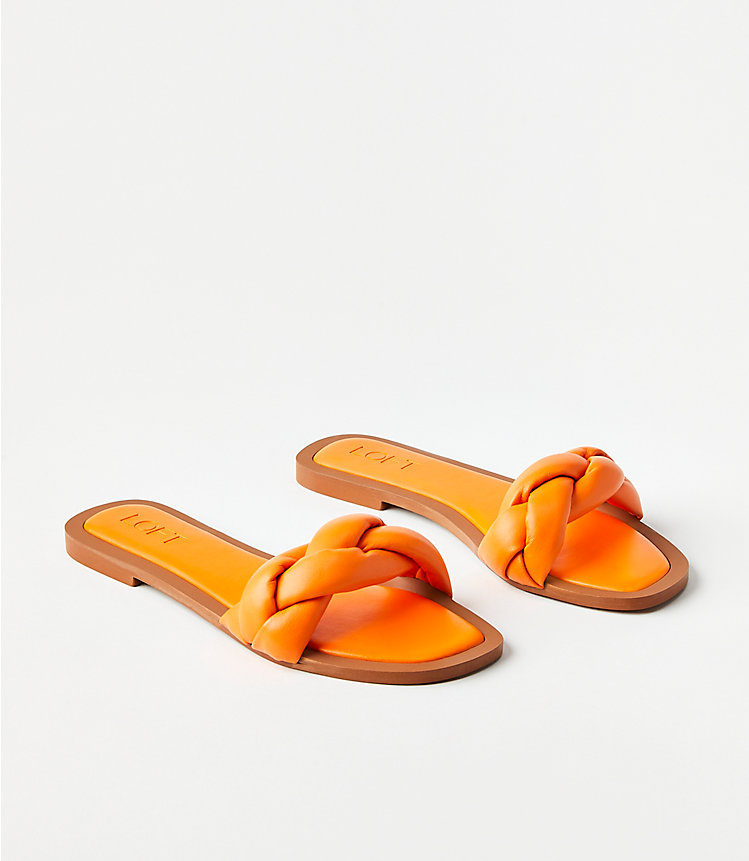 Padded Braided Leather Slide Sandals image number null