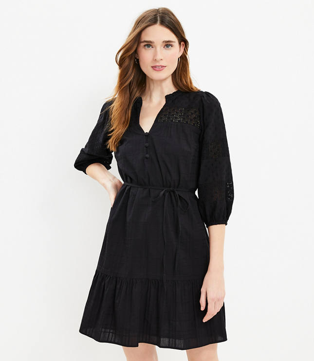 Dotted Lace Trim Flounce Swing Dress