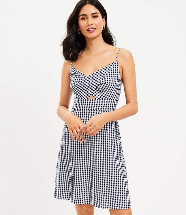 Gingham Smocked Strappy Flounce Dress