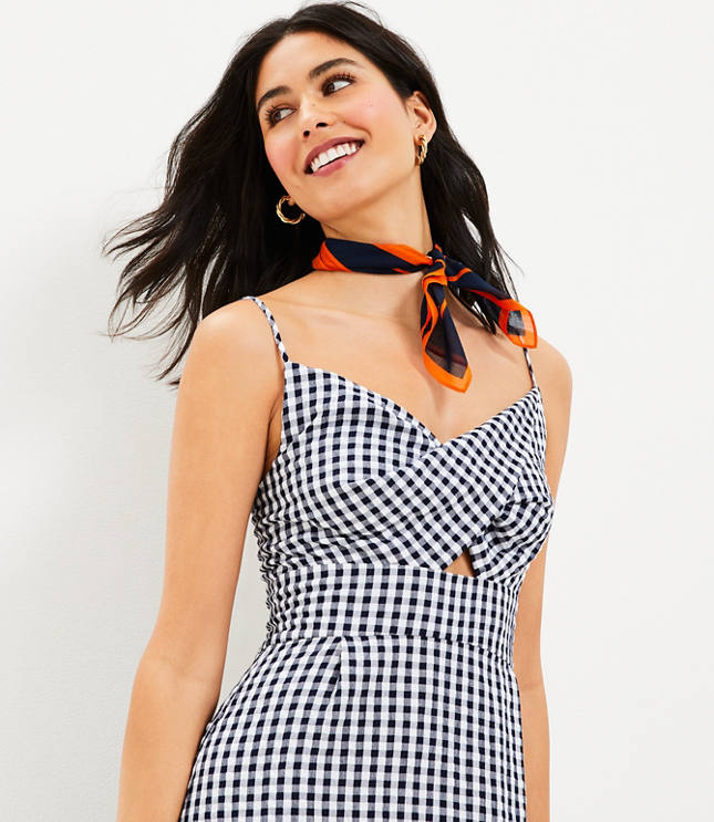 Gingham Smocked Strappy Flounce Dress - Black