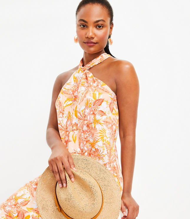 Palm Keyhole Halter Midi Dress